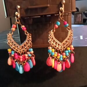 Paparazzi Gold Pink Chandelier Earrings